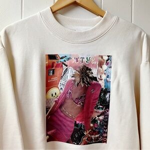 A New Day Graphic Sweatshirt Collage Print LARGE Pop Art Eclectic Edgy NEW
